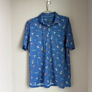 johnnie-O Men's Luau Performance Polo Golf Shortsleeve Cocktail Blue Large Tiki